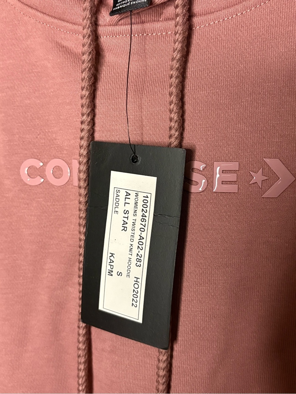 NWT Converse Women’s Dusty Pink Twisted Knit Hoodie Sweatshirt Oversized Small - Picture 8 of 9